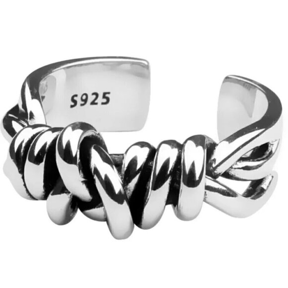 925 Sterling Stamped Twisted Knot Adjustable Boho Ring #1319 - Picture 1 of 13